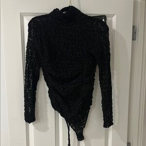 Free People Black Long Sleeve Lace Bodysuit
